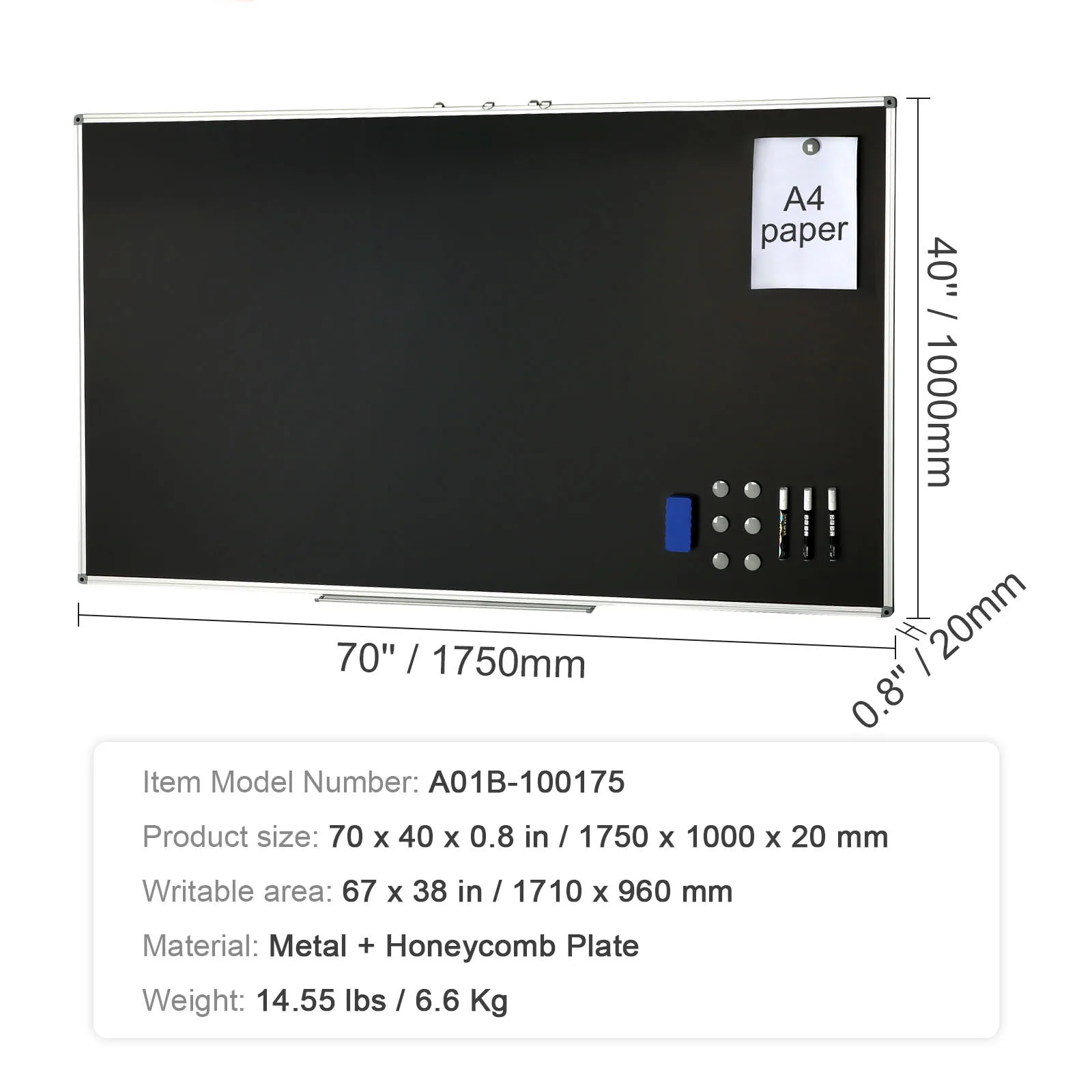 SucceBuy Black Board 70 x 40 in Large Chalkboard w/ Aluminum Frame Black Boards Dry Erase 1 Magnetic Erase & 3 Dry Erase Markers