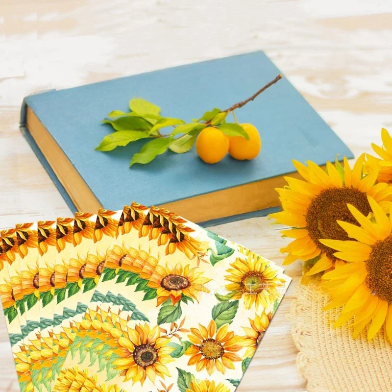 20pcs/Pac 30.2*40.6cm 2-Ply Sunflower Sunflower Long Tissue Paper Party Holiday Disposable Paper Placemat Party Decoration