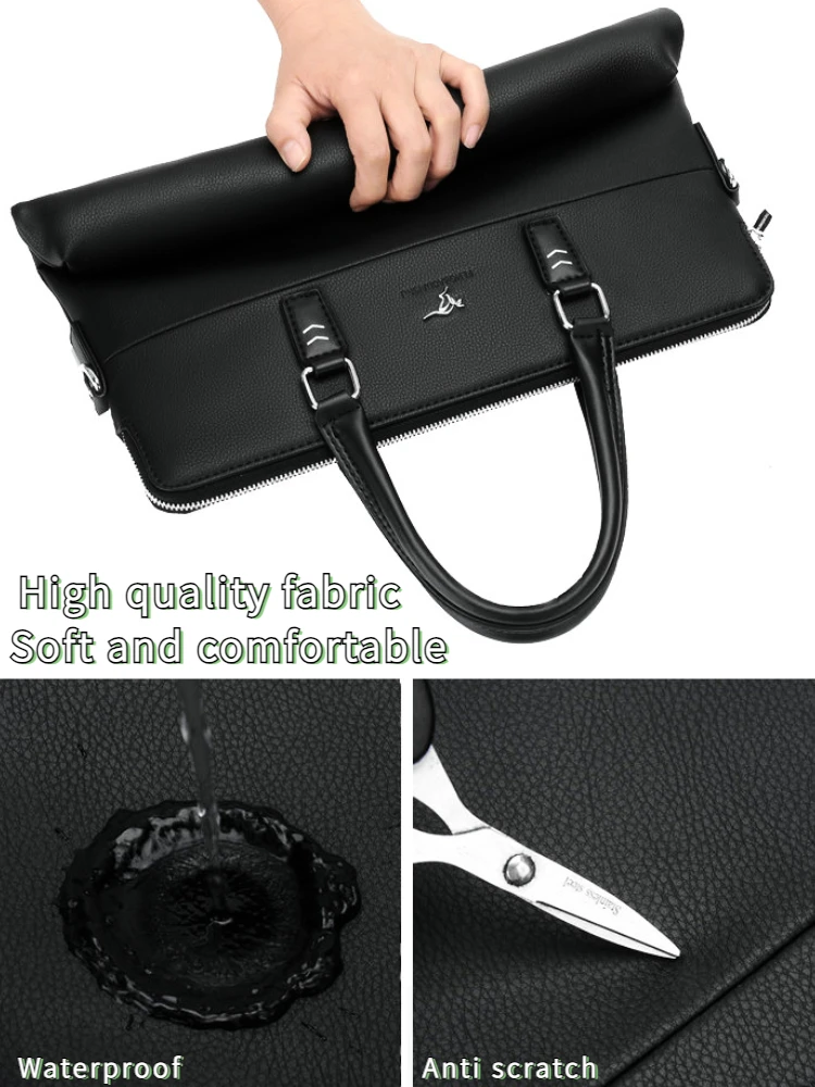 Business bag for men Horizontal square PU leather men's laptop bags Large capacity splash proof computer bag Men's black handbag