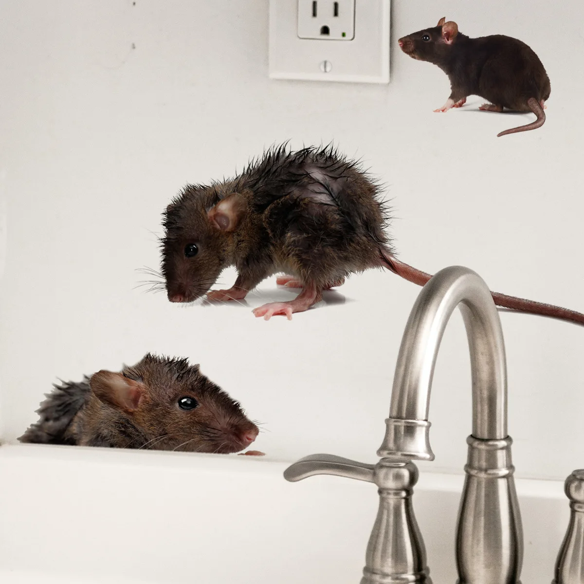 Black Scared Rat Mouse Funny Toilet Stickers Bathroom Decoration Decal 3D Cartoon Mouse Wall Sticker