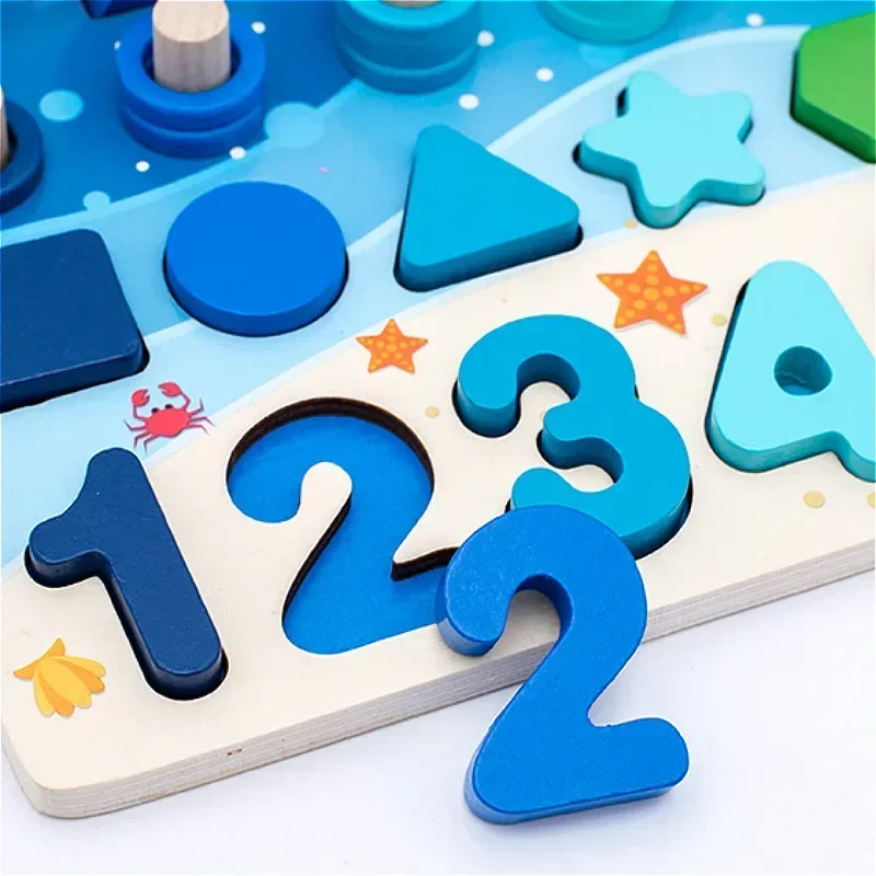 Kids Montessori Educational Wooden Math Toys Children Busy Board Count Shape Colors Match Fishing Puzzle Learning Toys Gifts 4