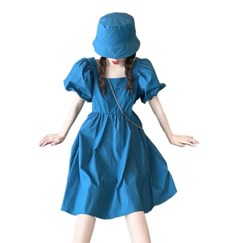 2024 Korean style Women Puff Sleeve sweet candy color dress,Boho beach