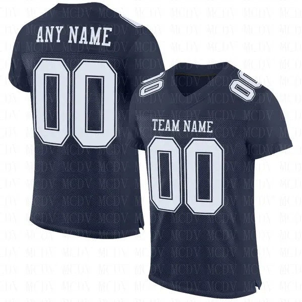 

Custom Navy White Mesh Authentic Football Jersey Short Sleeves Athletic Tee Shirts Unisex Top streetwear