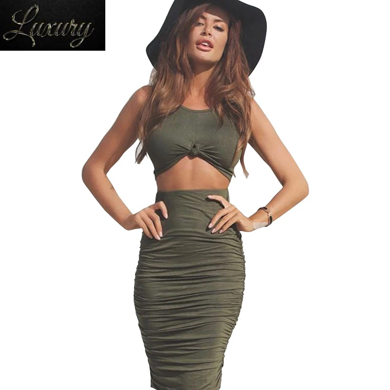 

New Autumn Summer 2 Piece Set Women Sleeveless Party dresses Sexy bandage Bow O-Neck Empire women