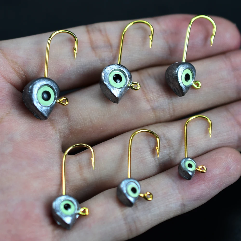 Topranc 10Pcs/Box Night Fish-Attracting 3D Fish Eye Jig Heads, Weighted Hooks, Lure Bionic Micro Baits Hooks