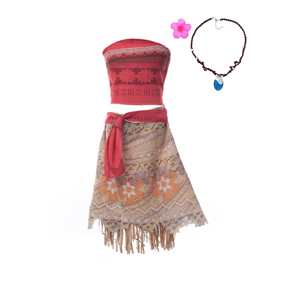 thumbnail image 1 of Disney-vestido de Moana para niñas, disfraz de princesa Vaiana con Collar, conjunto de pollitos de cerdo y mascota para fiesta de cumpleaños, 1 of 5