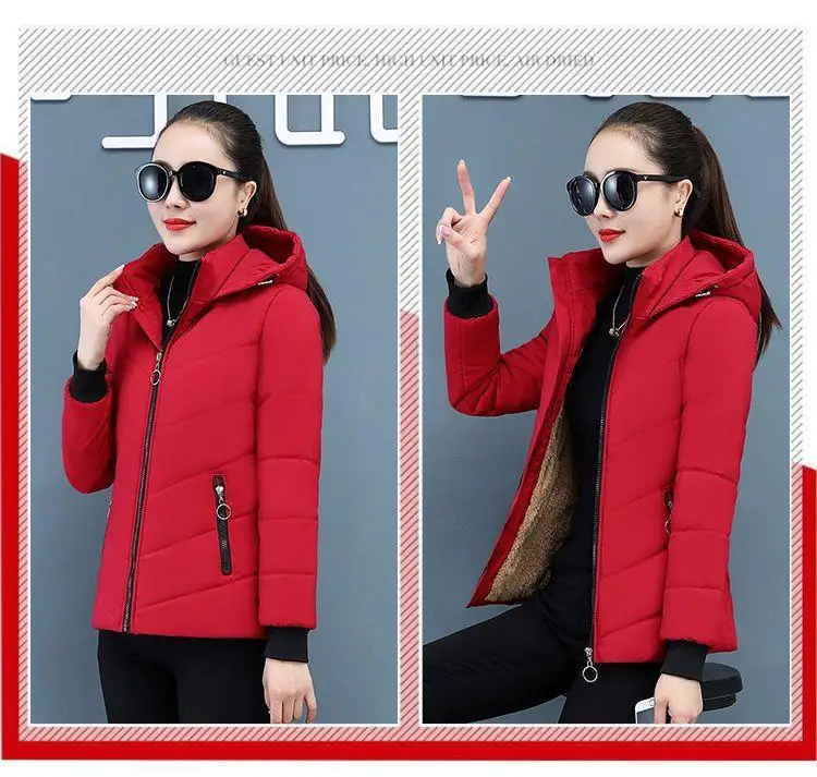 Women'S Short Winter Lambswool Down Cotton Jacket 2025 New Plus Velet Warm Cotton Coat Korean Loose Hooded Parkas Outerwear