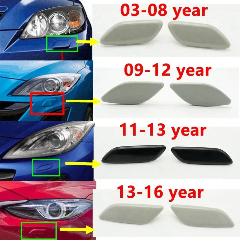 Car Unpainted Headlight Headlamp Washer Nozzle Jet Cover Cleaning Cap For Mazda 3 M3 Axela BK BL 2003-2008-2009-2012-2013-