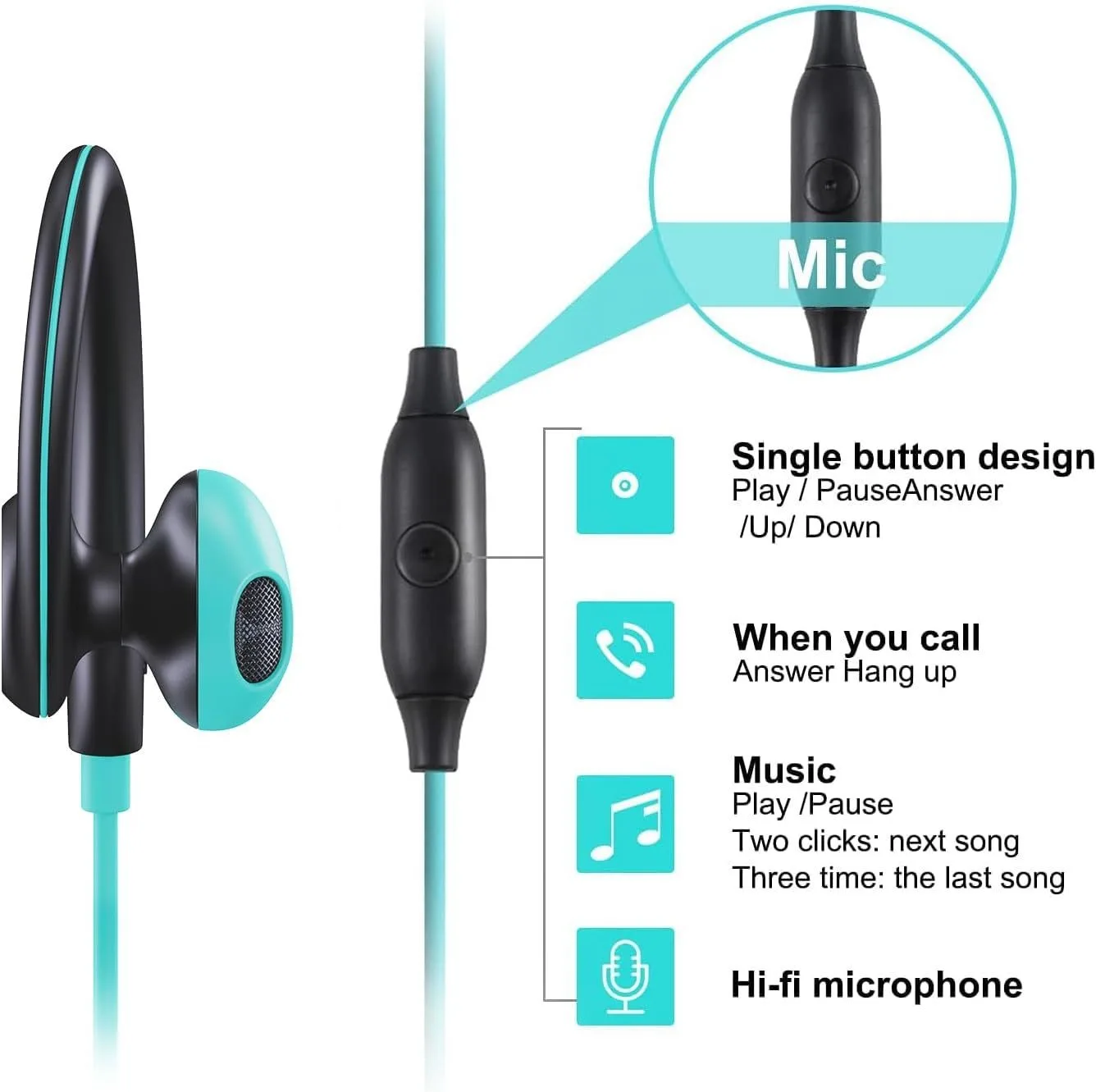 #NEW 3.5mm Ear Hanging Sports Earphones Ear Hook Wired Headphones for iPhone Xiaomi Smartphone In-Ear Headset with HD microphone 4