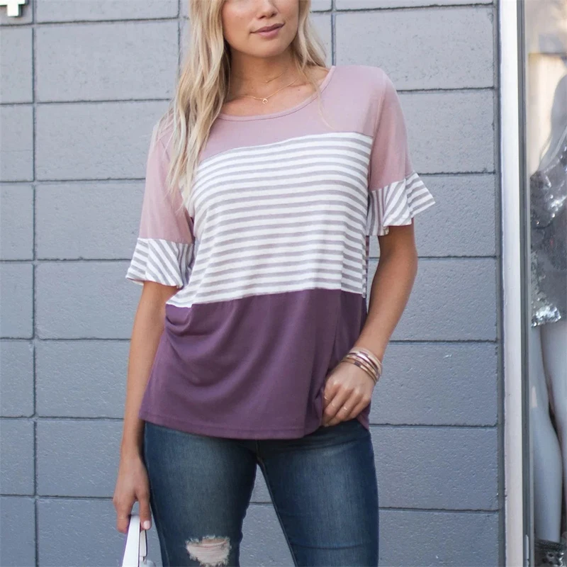 Ruffle Maternity Tops / Loose Pregnancy Blouse / Striped T-shirt