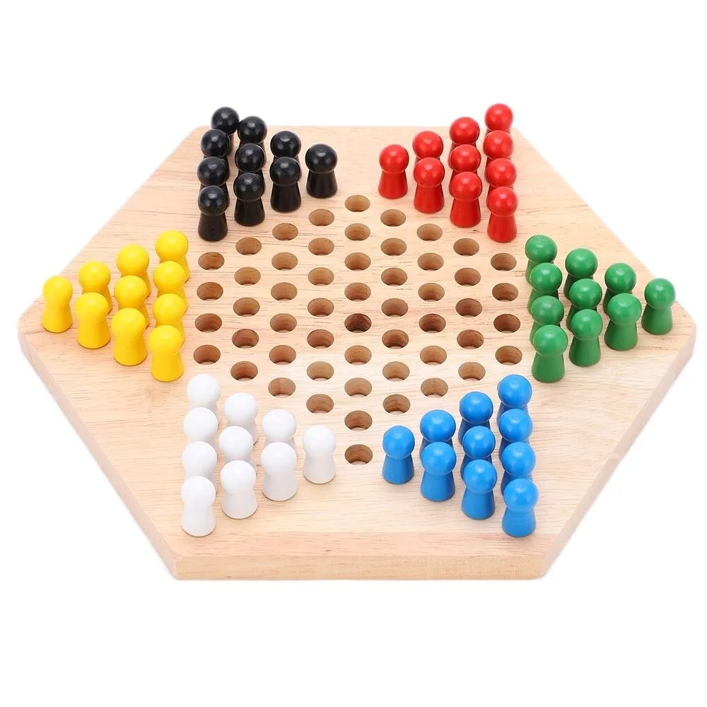 Board Game Table Games Chinese Checkers Wooden Checker Board Game for Kids Family Play