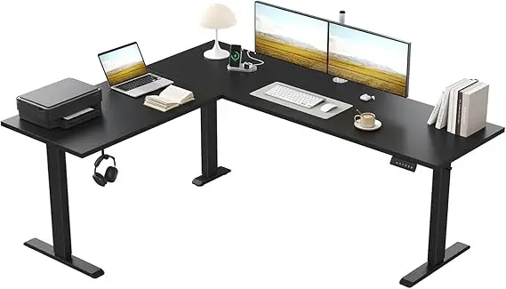 L-förmiger elektrischer höhenverstellbarer Schreibtisch, 160 x 140 cm, L-förmiger Stehschreibtisch, ergonomischer Computertisch