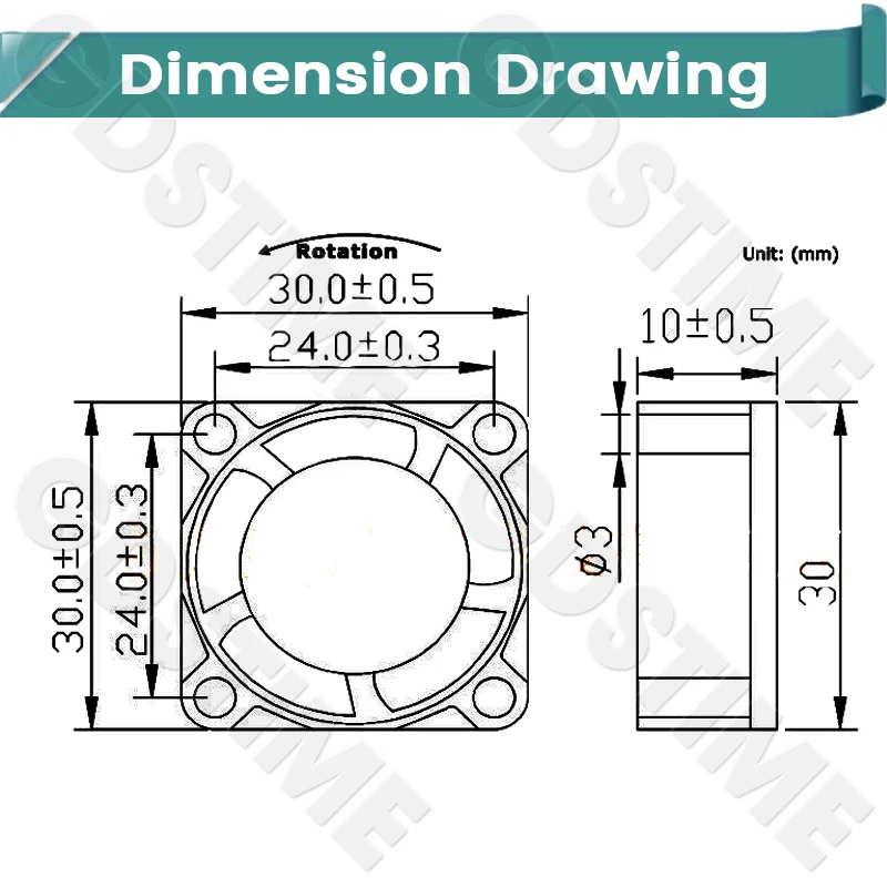 Gdstime 3010 Lüfter 24V 12V 5V Kühlerlüfter 30MMx10MM Doppelkugellager Bürstenloser Lüfter 30MM Mikro-Kühler für CPU-Gehäuse & Audio-Kühlung – Detail 5