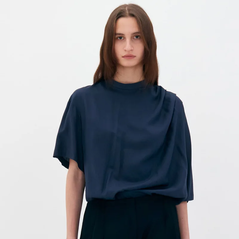 

Женская Асимметричная футболка с коротким рукавом, весна-лето 2023, Корейская версия, дизайнерский маленький и Простой Топ