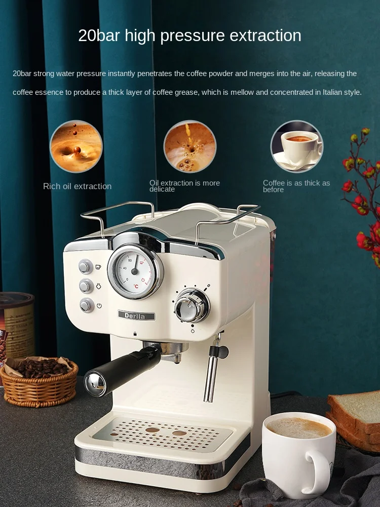 220VDerllaHalfautomaticEspressoCoffeeMachinewithMilkFrother