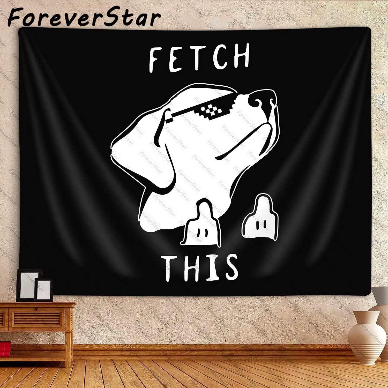 

ForeverStar Funny FETCH THIS DOG Tapestry Hippie Tapestries On The Wall Decor Aesthetic Room Hanging Home Textile Garden NEW