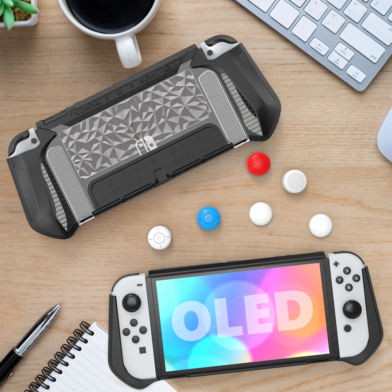 

For Nintendo Switch Oled Handle Protective Shell All-in-one Case Accessories Silicone Soft Sleeve NS Oled Anti-fall Back Cover