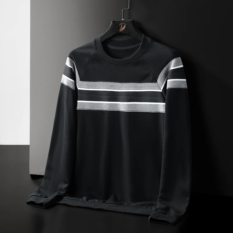 Deioao M-XXXL Women Round Neck Hoodies Casual Female Long Sleeve Tops Striped Patchwork Pullovers Cotton Polyester Clothes