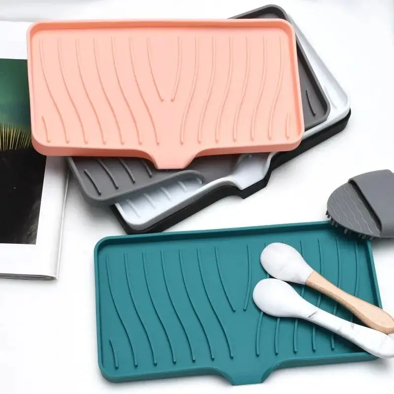 New Silicone Faucet Mat Kitchen Sink Tray Soap Dispenser Sponge Drain Pad Sink SplashDrying Mat Countertop Storage Tray SoapTray