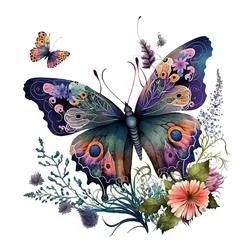 Butterflies and Flowers Wall Sticker - Home and Bathroom Decor - 15cm(5.9 inch) (A2)