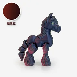 3D Printed Multi - Joint Movable Horse Figurine - Cute Stress Relief Toy and Home Decor Gift (Black red)
