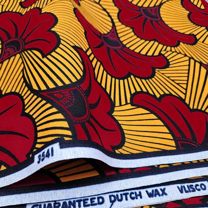 Red Dutch Wax Hollandaise African fabric made of 100% cotton — veritable Holland wax textile for making clothes.