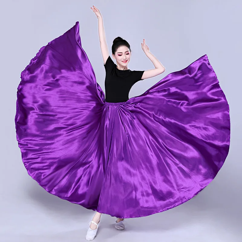 

Woman 360 Degree Satin Skirt Belly Dance Female Long Skirts Dancer Practice Wear Assorted Dance Skirt 100cm 110cm 115cm 120cm
