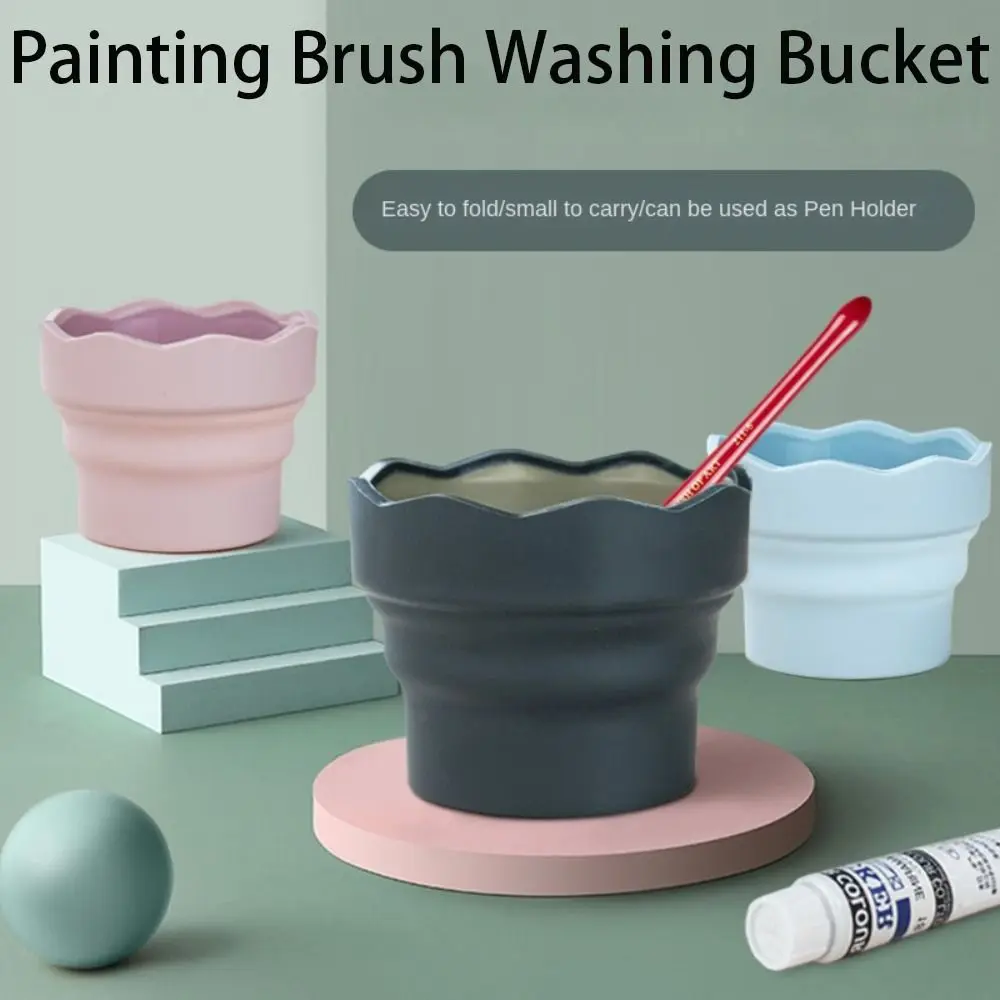 Painting Water Cup, 2 Pcs Portable Collapsible Paint Brush Washer Silicone  Washing Bucket Brush Holder Cleaner for Watercolor Acrylic Oil Painting