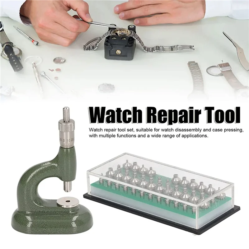 Watch Repair Tool Watch Press Set Back Case Closer Watchmaker Jewelling Tool Aluminum Alloy Green with 48Pcs Dies