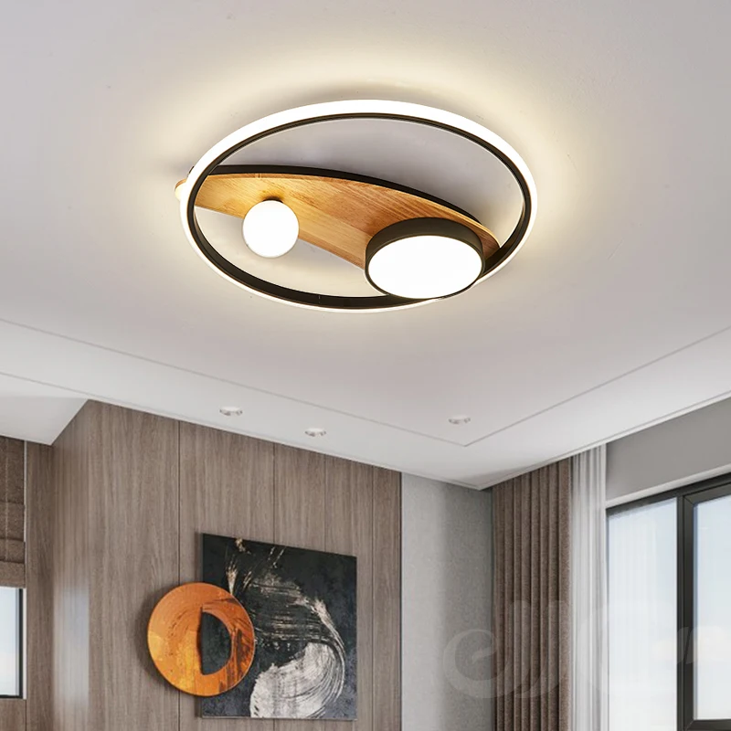

JJC Japanese Living Room Main Light Nordic Modern Simple And Light Bedroom Ceiling Light Energy Saving LED Log Ceiling Light