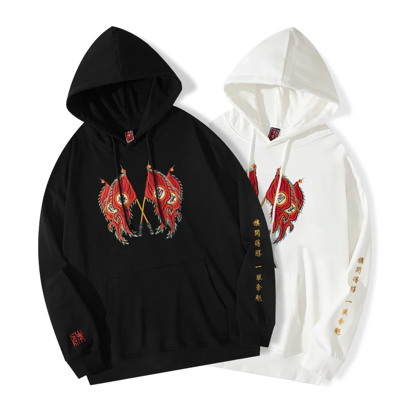 

National Style Embroidery Character Luxury Pullover Hoodies For Men Autumn New Quality 100%Cotton Oversized Loose Fit Pull Homme