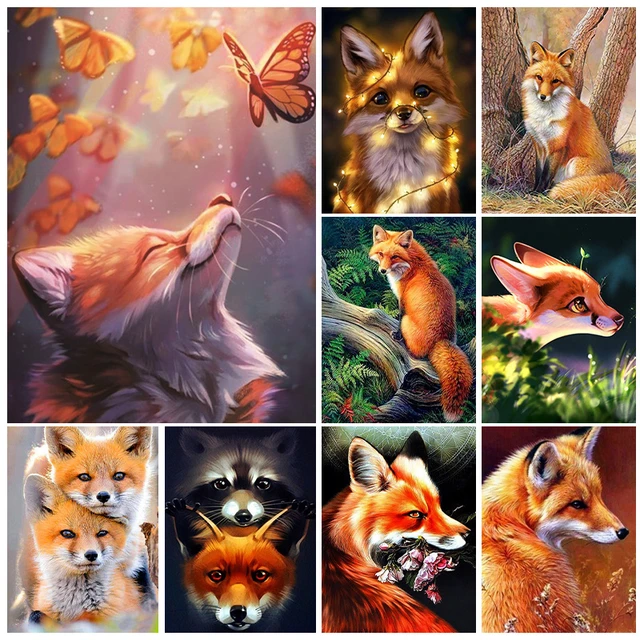 5D Scenery Diamond Painting Forest Stream Animal Fox Pattern Hands