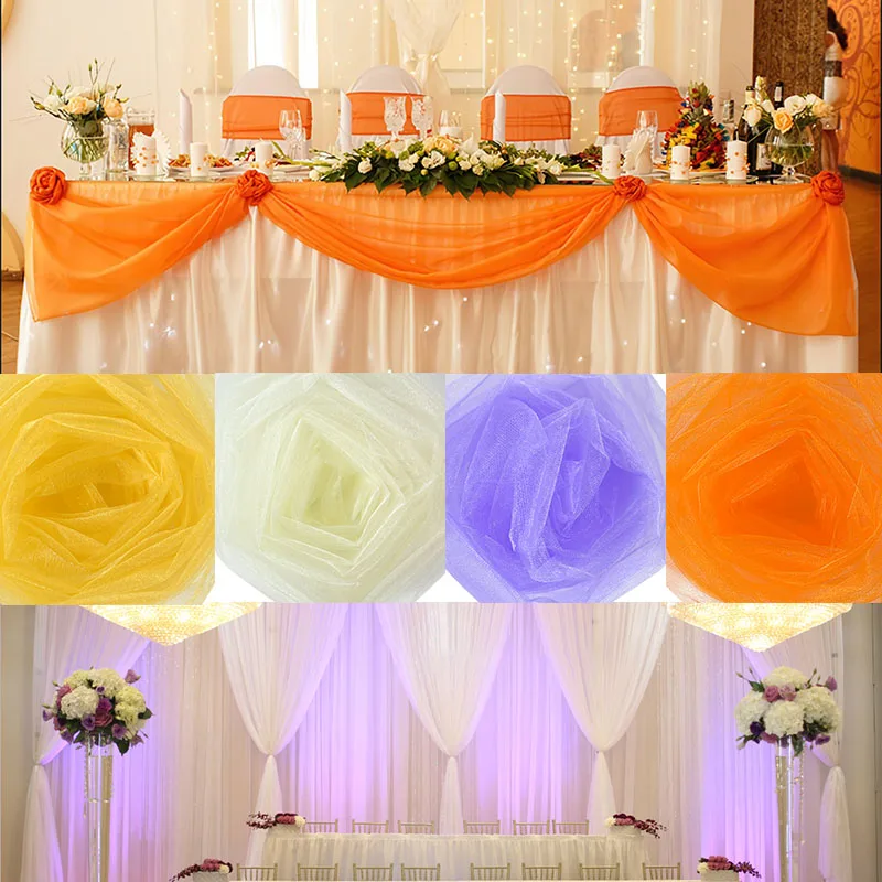 5/10m Tulle Wedding Organza Roll Sheer Crystal Organza Fabric for Wedding Decoration Mariage Yarn Birthday Event Party Supplies