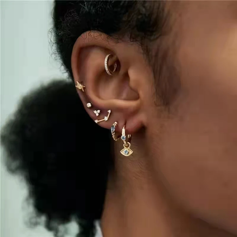 Elegant Water Lake Blue Zircon Hoop Earrings