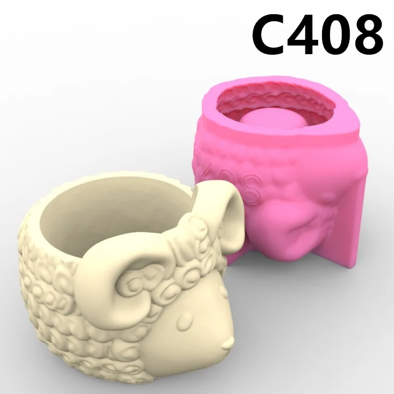 

C408 Big Sheep Flower Pot Ashtray Pen Holder Silicone Mold Making Home Decoration with Epoxy Plaster Cement Handicraft