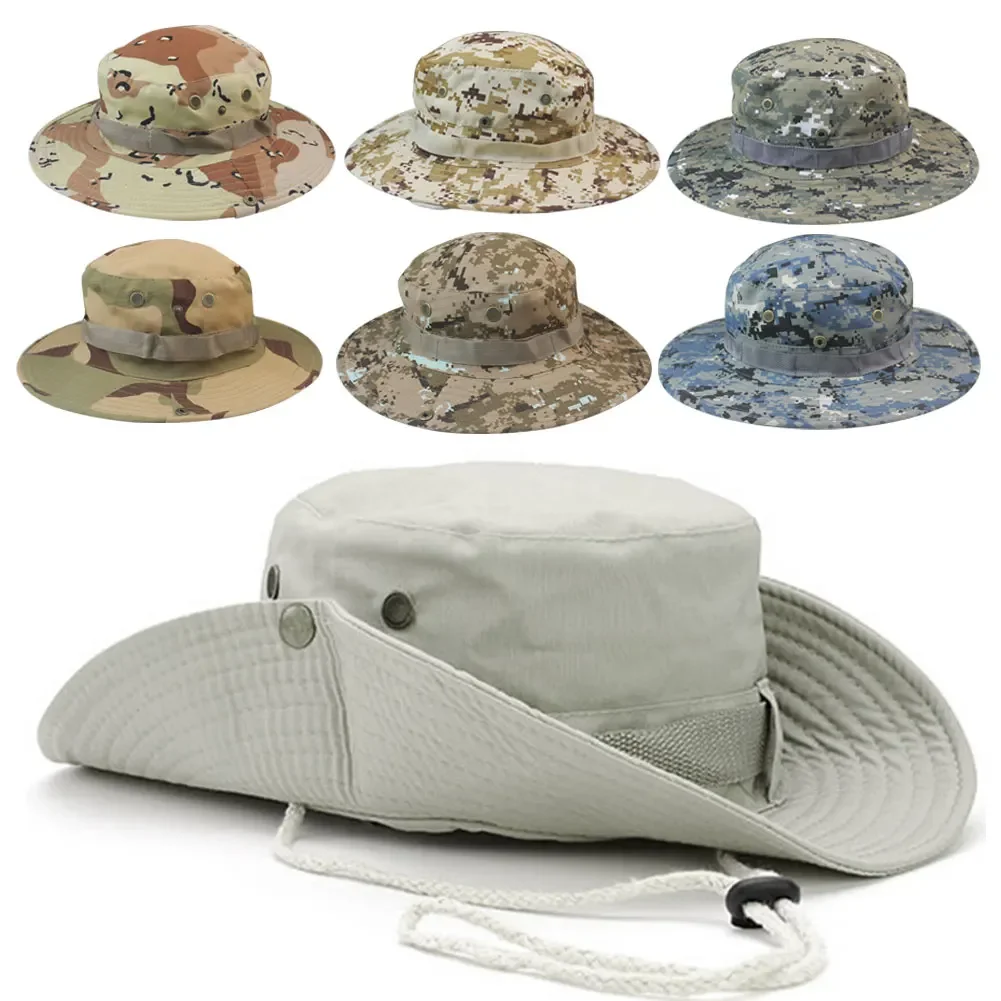 New Tactical Camouflage Boonie Hat Men US Bucket Hats Hunting Hiking Outdoor Camo Sun Caps Panama Summer Cap