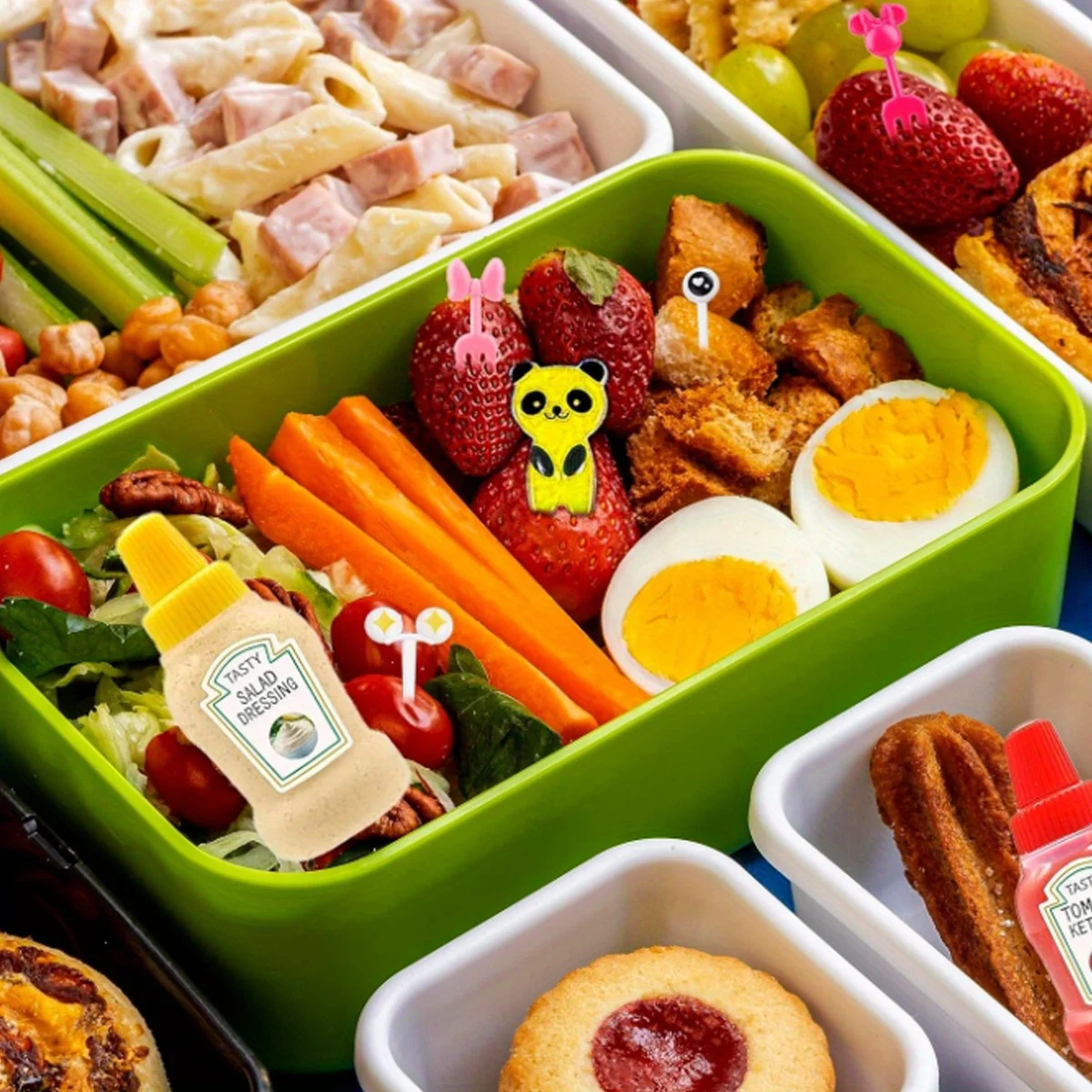 Sauce Bottle Accessories 69PC Lunch Bun Sauce Box Container Food Paddle Mini Plastic Seasoning Squeeze Bottle Cute Lunch Muffin Cup