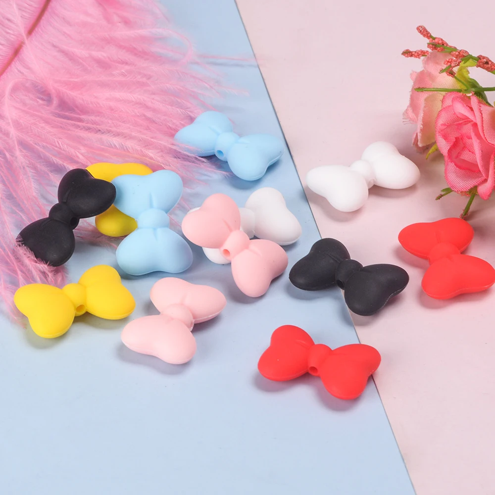 LOFCA Silicone Bowknot Beads Set - Jewelry Crafting & Teething Accessories (6 Pack)