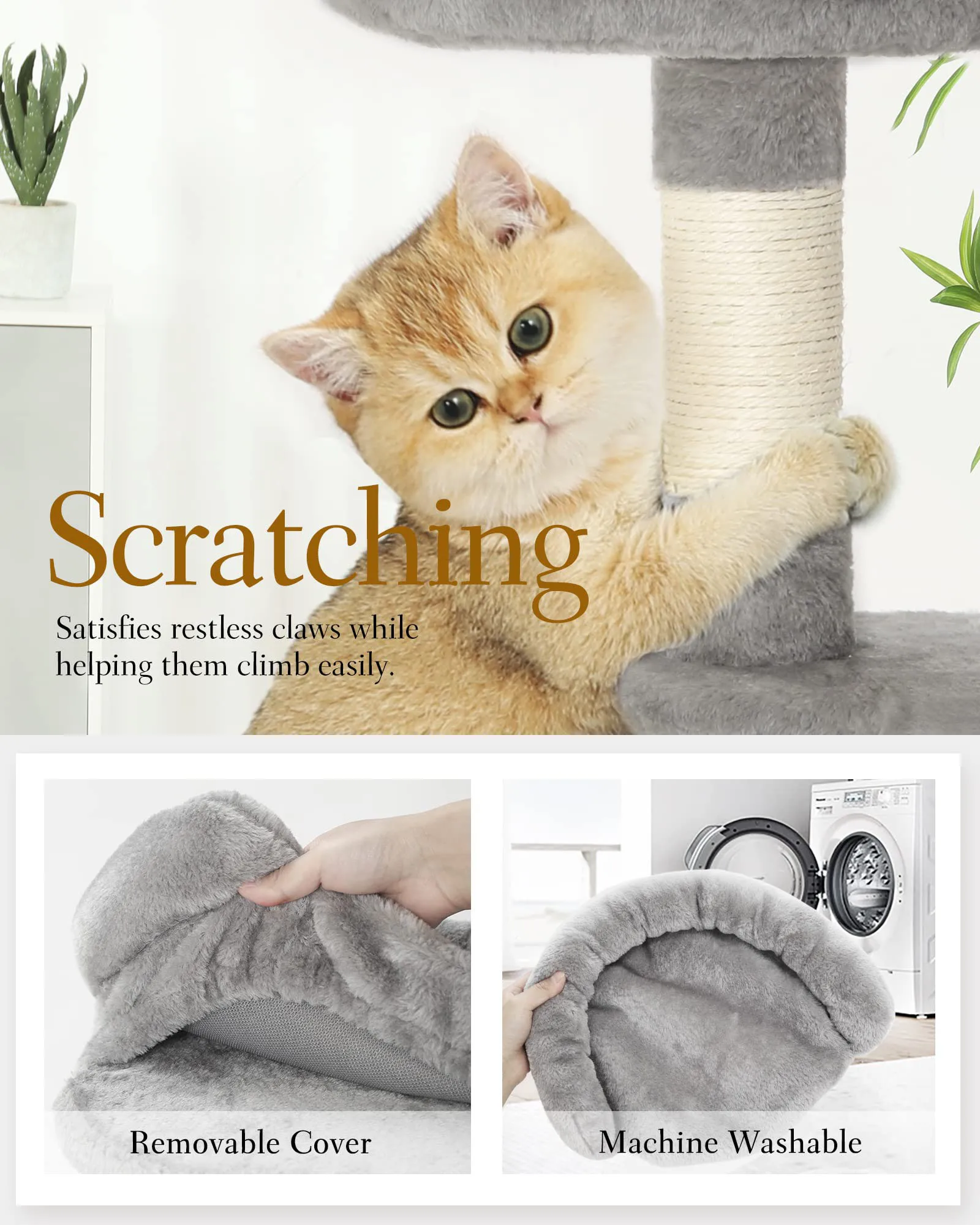 Various Shapes Of Modern Cat Trees Wooden & Sisal Cat Condo Tree Tower Climbing Tree