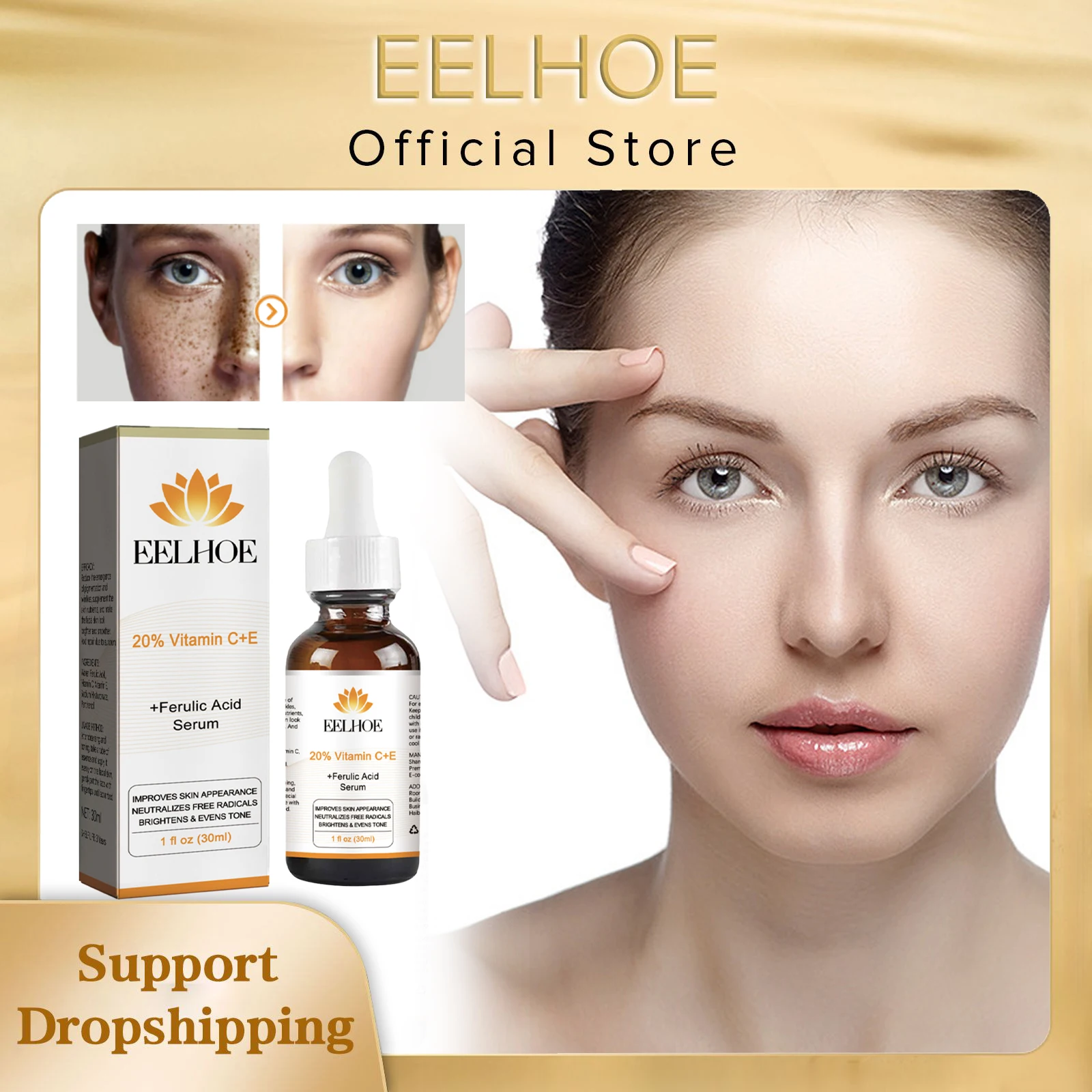 

Vitamin C Serum Freckle Whitening Fade Dark Spot Anti Wrinkle Pigment Melanin Correcting Brighten Hyaluronic Acid Facial Essence