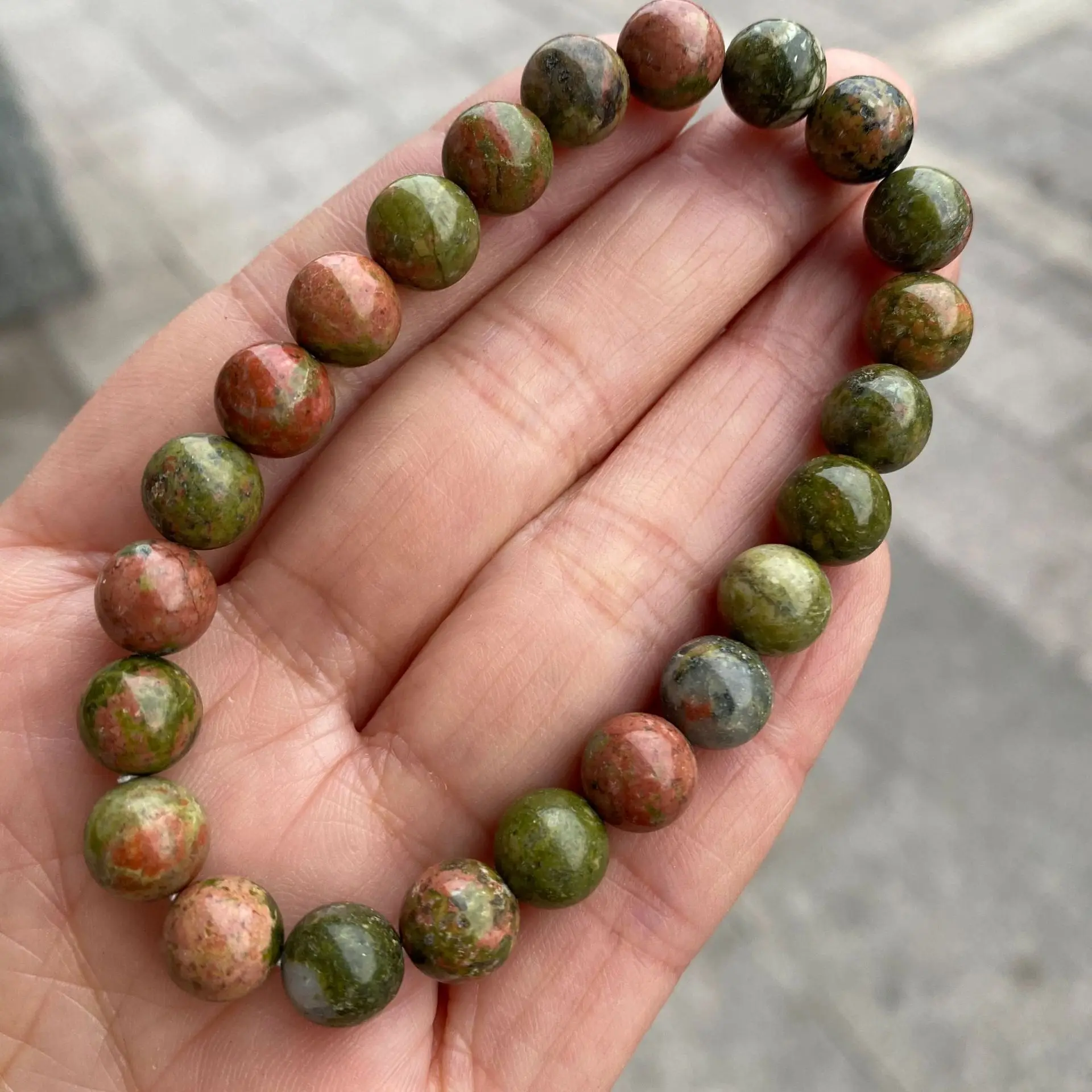 Bracelet Perles En Jaspe Unakite (pierre Naturelle) - Fait Main, Taille Sur Mesure, Neuf