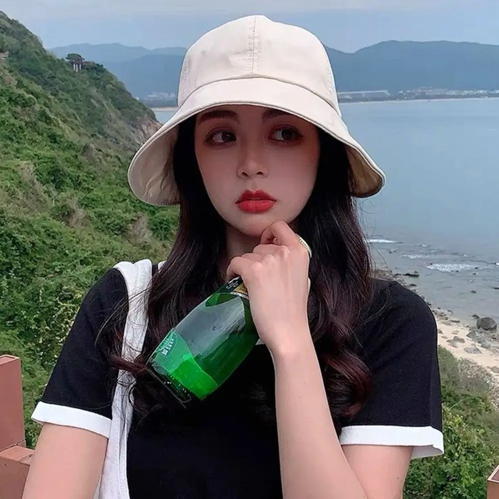 봄 여름 접이식 조절 가능한 어부 모자, 부드러운 비치 캡, 포니테일 버킷 햇, 선바이저 모자, 파나마 캡