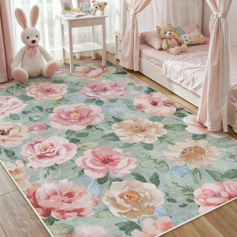 Floral Living Room Carpet Country  Creative Design Bedroom Plush Rug Foldable Machine Washable Non-slip Sofa Coffee Table Mat 러그