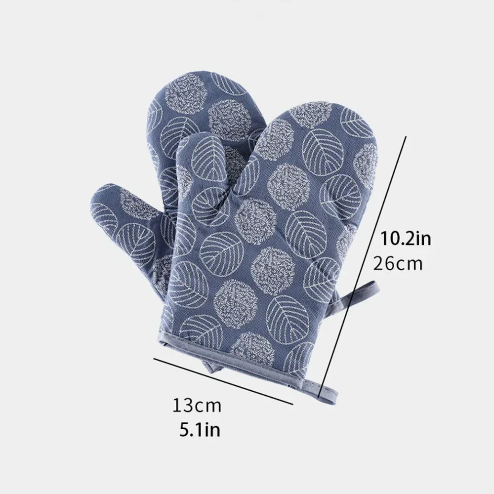 Kitchen Baking Oven Gloves Thick Heat Resistant Gloves, Microwave Oven Gloves, Anti-scalding Printed Gloves
