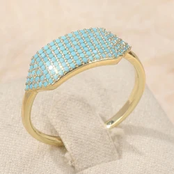 Elegant Wide - Faced Copper Ring with Inlaid Turquoise - Bohemian Style - 9 (Blue)