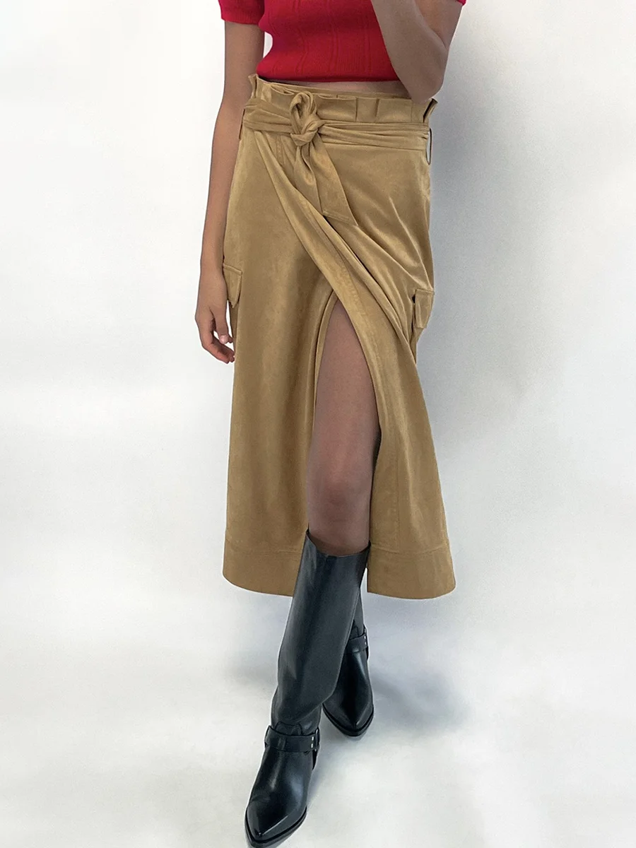 

Solid Color Pockets Skirts Woman High Waisted Skirt Street Style Fashion Casual Simple Soft Chic 2023 Autumn New A-line Skirt