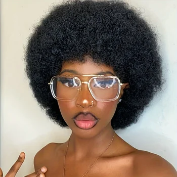 Afro Kinky Curly Wig - Human Hair,  Fluffy - Natural Looking, Effortlessly Stylish  for Women Machine Made