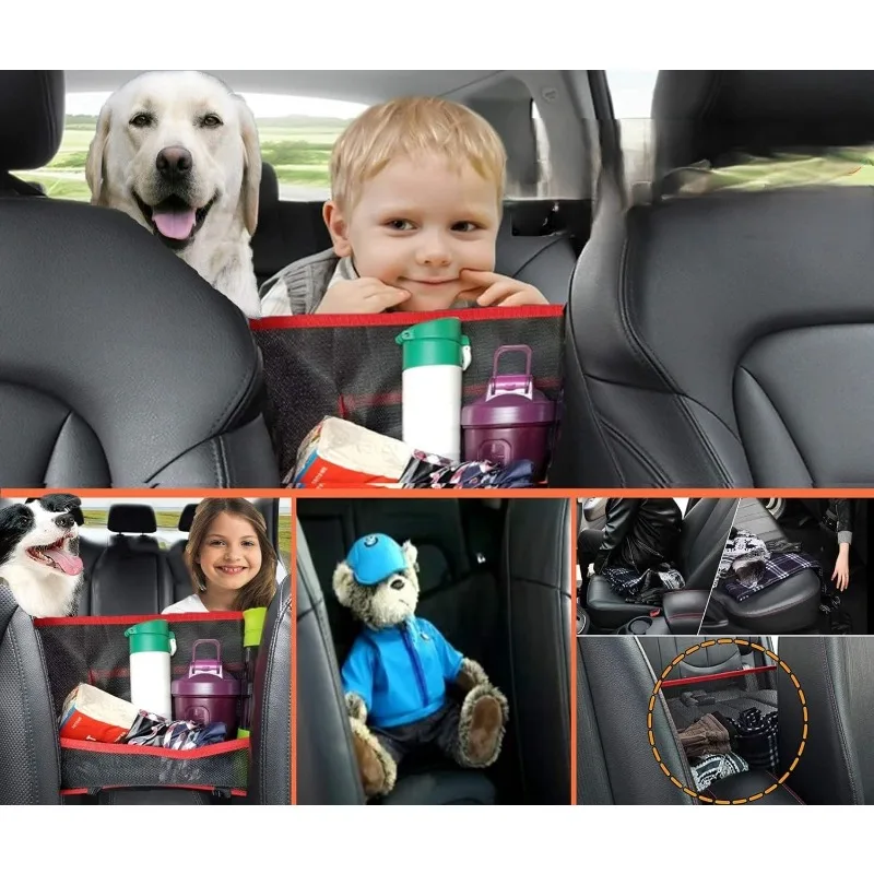 Car Mesh Organizer Seat Back Net Bag Barrier of Backseat Pet Kids Cargo Tissue Purse Holder Driver Storage Netting Pouch