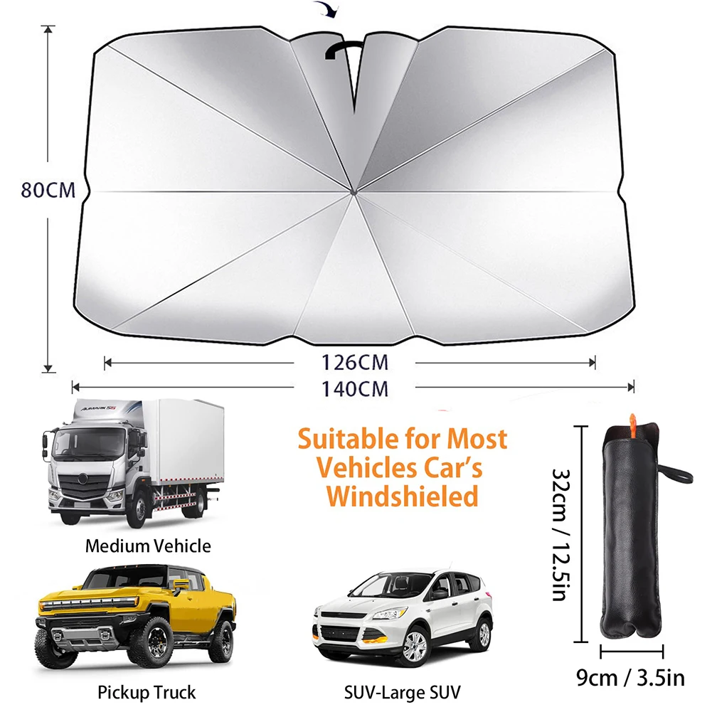 

Hot Sale 65*125cm/80*140cm Car Windscreen Sun Shade Sunshade UV Heat Reflective Visor Umbrella Front Cover Car Accessories