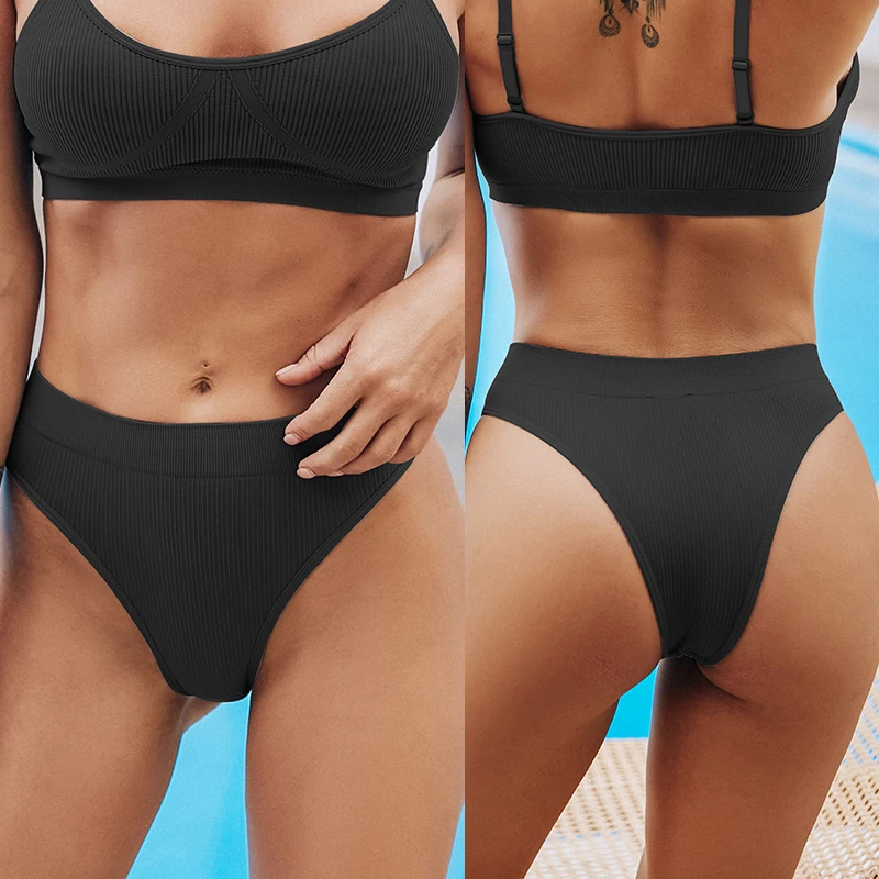 Women Panties 2PCS/Set Seamless High Waist Briefs Brazilian Solid Color